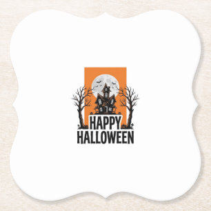Fröhliches Halloween Spukhaus Vintage-Grafik_1 Untersetzer