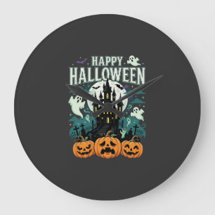 Fröhliches Halloween Spukschloss Geister und Kürbi Große Wanduhr