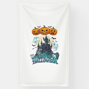 Fröhliches Halloween Spukschloss Kürbisse Geister_ Banner