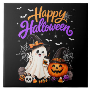 Fröhliches Halloween Süßer Geist Kürbis Gruselig Fliese