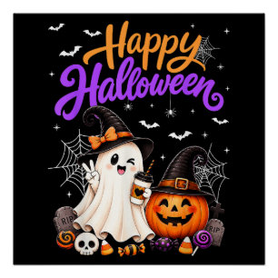 Fröhliches Halloween Süßer Geist Kürbis Gruselig Poster