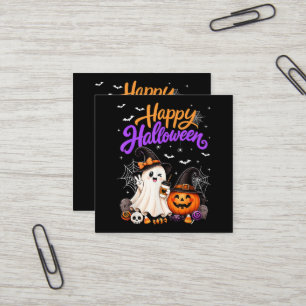 Fröhliches Halloween Süßer Geist Kürbis Gruselig Quadratische Visitenkarte