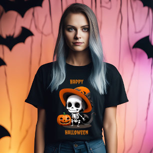 Fröhliches Halloween Süßer Kawaii-Skelett & Kürbis T-Shirt