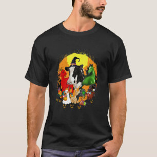 Fröhliches Halloween Tier Schwarze Katze Hund Kuh T-Shirt