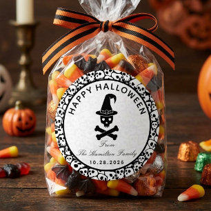 Fröhliches Halloween-Totenkopf-Hexenhut individuel Runder Aufkleber