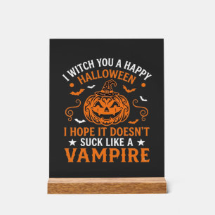 Fröhliches Halloween Vampir Kürbis Hexenhut Fleder Acrylschild