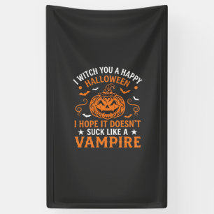 Fröhliches Halloween Vampir Kürbis Hexenhut Fleder Banner