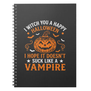 Fröhliches Halloween Vampir Kürbis Hexenhut Fleder Notizblock