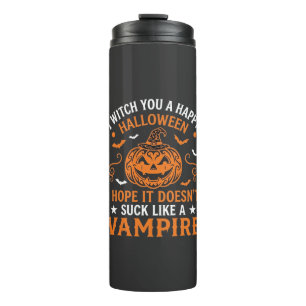 Fröhliches Halloween Vampir Kürbis Hexenhut Fleder Thermosbecher