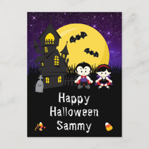 Fröhliches Halloween Vampire Lila Feiertagspostkarte