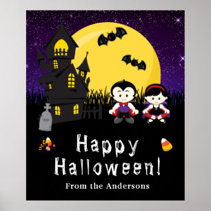 Fröhliches Halloween-Vampire-Lila-Party-Schild Poster