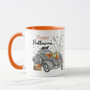 Fröhliches Halloween Vintage-LKW-Kürbis-Tasse Tasse