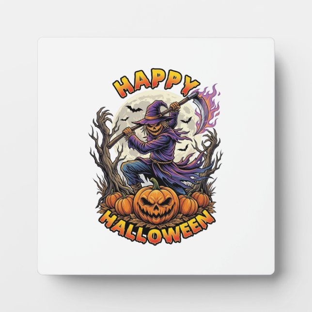 Fröhliches Halloween Vogelscheuche Sensenmann Flam Fotoplatte (Vorderseite)
