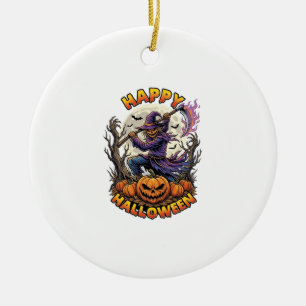 Fröhliches Halloween Vogelscheuche Sensenmann Flam Keramik Ornament