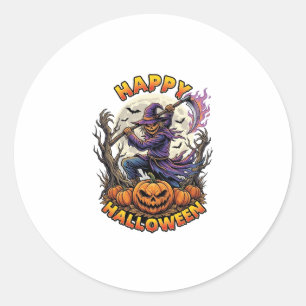 Fröhliches Halloween Vogelscheuche Sensenmann Flam Runder Aufkleber