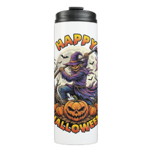 Fröhliches Halloween Vogelscheuche Sensenmann Flam Thermosbecher
