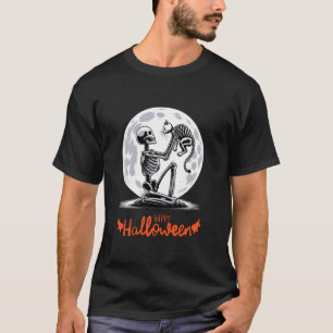 Fröhliches Halloween Vollmond Skelett Katze Süß Lu T-Shirt