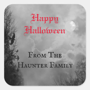 Fröhliches Halloween Vollmond und Rabe Individuell Quadratischer Aufkleber