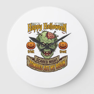 Fröhliches Halloween Zombies haben Zombie-Kopf-Pum Große Wanduhr