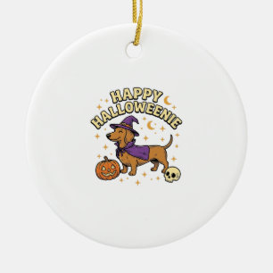 Fröhliches Halloweenie Dachshund Hexen Hund T-Shir Keramik Ornament