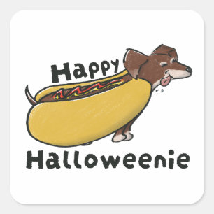 Fröhliches Halloweenie Hotdog Dachshund Quadratischer Aufkleber