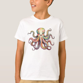 Fröhliches, helles, regenbogenfarbenes Wasserfarbe T-Shirt
