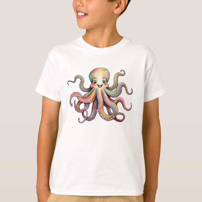 Fröhliches, helles, regenbogenfarbenes Wasserfarbe T-Shirt (Vorderseite)
