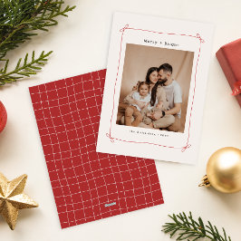 Fröhliches Helles Rot Schleife Band Familienfoto W Feiertagskarte