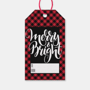Fröhliches Helles Rot Schwarzes Büffel Karo Tartan Geschenkanhänger
