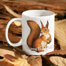Fröhliches Herbst-Zitat und süßes Eichhörnchen-Mot
