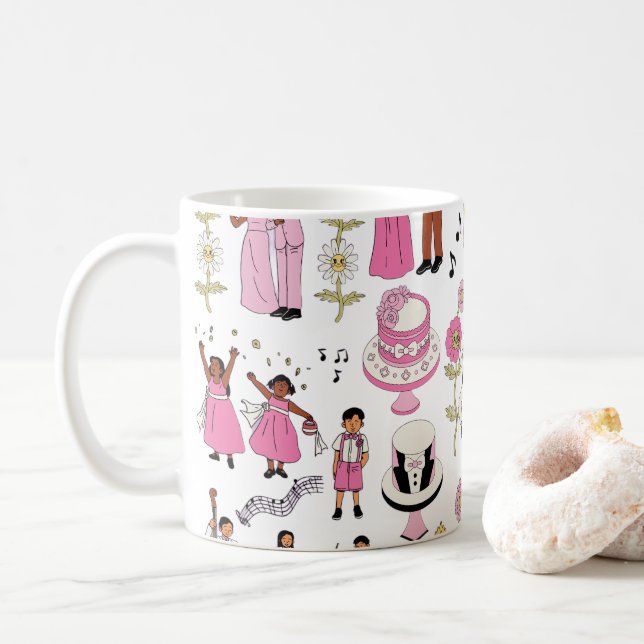 Fröhliches Hochzeitsfeier-Illustrationsmuster  Kaffeetasse (Mit Donut)
