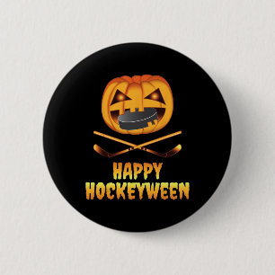 Fröhliches Hockeyween Hockey-Kürbis essender Puck Button