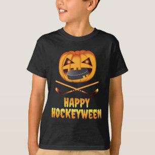 Fröhliches Hockeyween Hockey-Kürbis essender Puck  T-Shirt