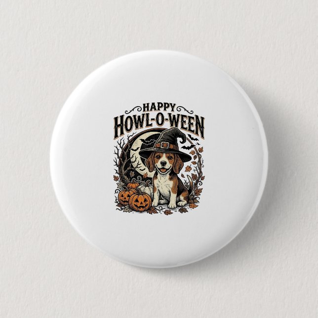 Fröhliches Howl-O-Ween Beagle Hexenhut Halloween-S Button (Vorderseite)
