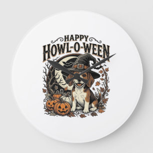Fröhliches Howl-O-Ween Beagle Hexenhut Halloween-S Große Wanduhr