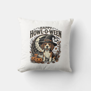 Fröhliches Howl-O-Ween Beagle Hexenhut Halloween-S Kissen