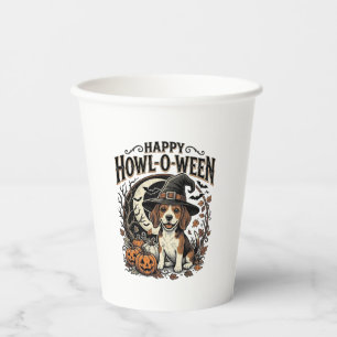 Fröhliches Howl-O-Ween Beagle Hexenhut Halloween-S Pappbecher