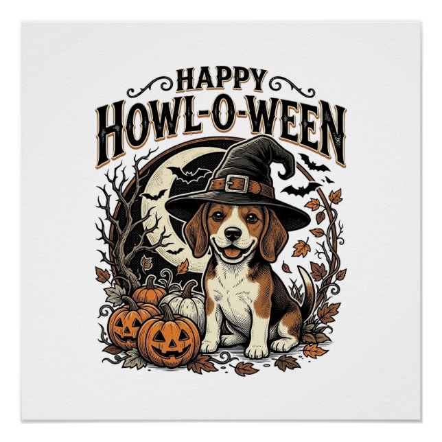 Fröhliches Howl-O-Ween Beagle Hexenhut Halloween-S Poster (Vorderseite)