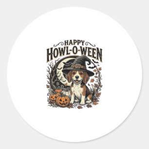 Fröhliches Howl-O-Ween Beagle Hexenhut Halloween-S Runder Aufkleber