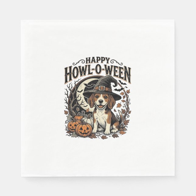 Fröhliches Howl-O-Ween Beagle Hexenhut Halloween-S Serviette (Vorderseite)