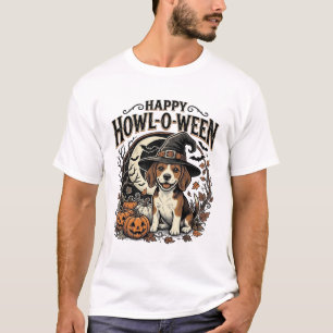 Fröhliches Howl-O-Ween Beagle Hexenhut Halloween-S T-Shirt
