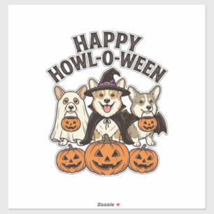 Fröhliches Howl-O-Ween Corgi Halloween Hund Vector Aufkleber