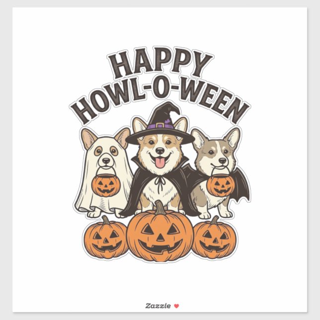 Fröhliches Howl-O-Ween Corgi Halloween Hund Vector Aufkleber (Blatt)
