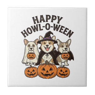 Fröhliches Howl-O-Ween Corgi Halloween Hund Vector Fliese