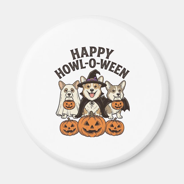 Fröhliches Howl-O-Ween Corgi Halloween Hund Vector Magnet (Vorne)