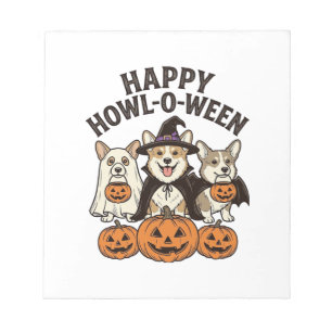 Fröhliches Howl-O-Ween Corgi Halloween Hund Vector Notizblock