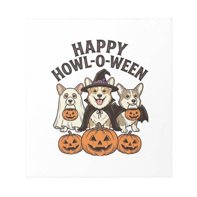 Fröhliches Howl-O-Ween Corgi Halloween Hund Vector Notizblock (Vorderseite)
