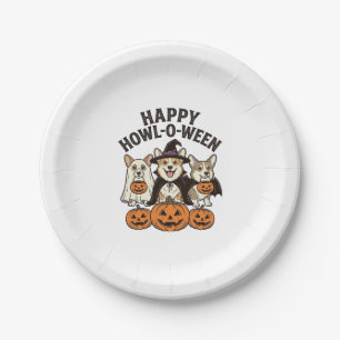 Fröhliches Howl-O-Ween Corgi Halloween Hund Vector Pappteller