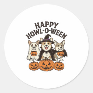 Fröhliches Howl-O-Ween Corgi Halloween Hund Vector Runder Aufkleber