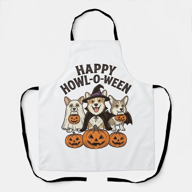 Fröhliches Howl-O-Ween Corgi Halloween Hund Vector Schürze (Vorderseite)